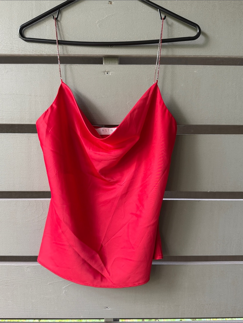 Astr Red Satin Cowl Neck Camisole with Chain Straps